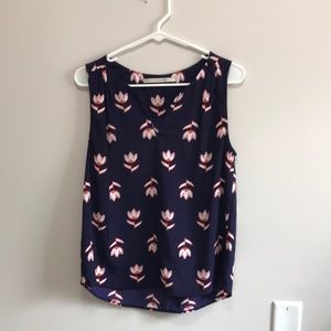 Navy blouse with tulip print